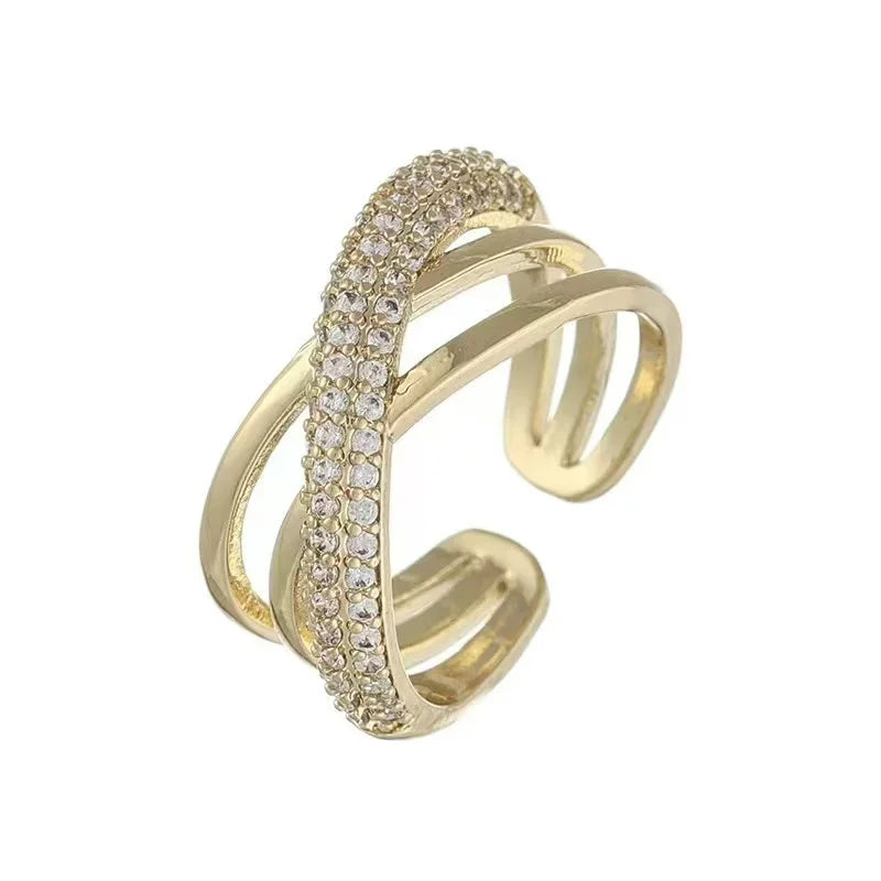 AAA Zircon Simple Geometric Ring Elegant Women's Daily Work Opening Adjustable Rings for Women Bridal Engagement Jewelry Gift