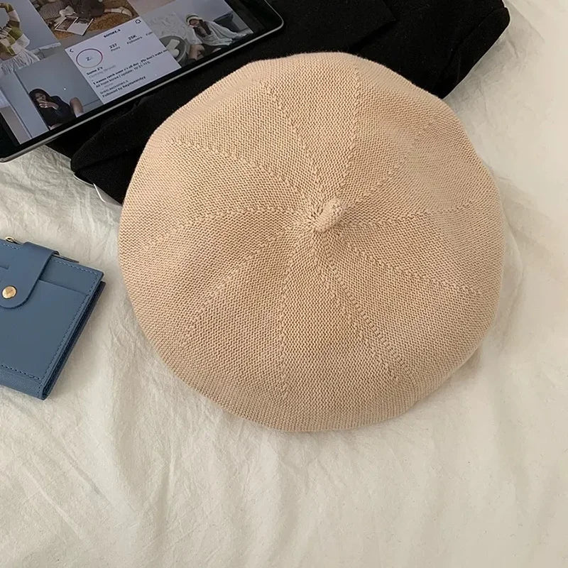 Summer Beret Hats For Women Flat Cap Knit 100% Cotton Hats Lady Girl Berets Hat Bone Female Tocas Painter Hat sun cap
