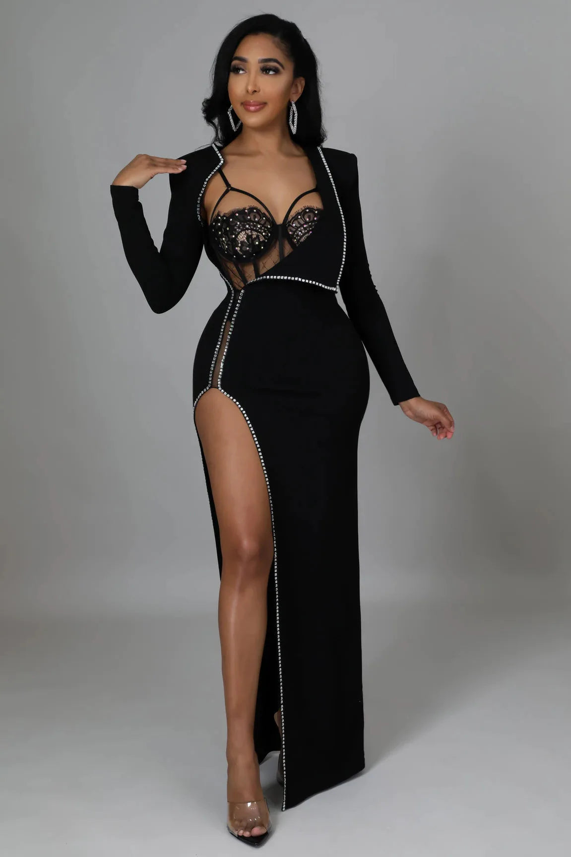 Women's Dress Suit Sexy Lace Two Piece Set Bodysuits With Skirt Elegant Solid V Neck Official Lady Sets New Outfit Party Dresses
