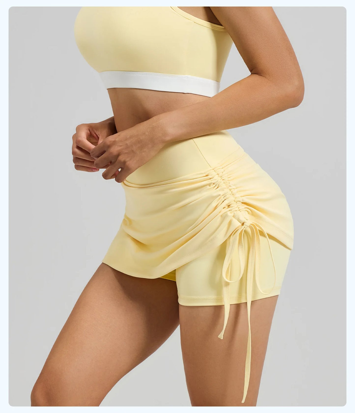 Shirring Sports Skirts with Safety Trousers for Women High Elastic Fashion Casual Fitness Skirts Fake Two Pieces Yoga Skirts