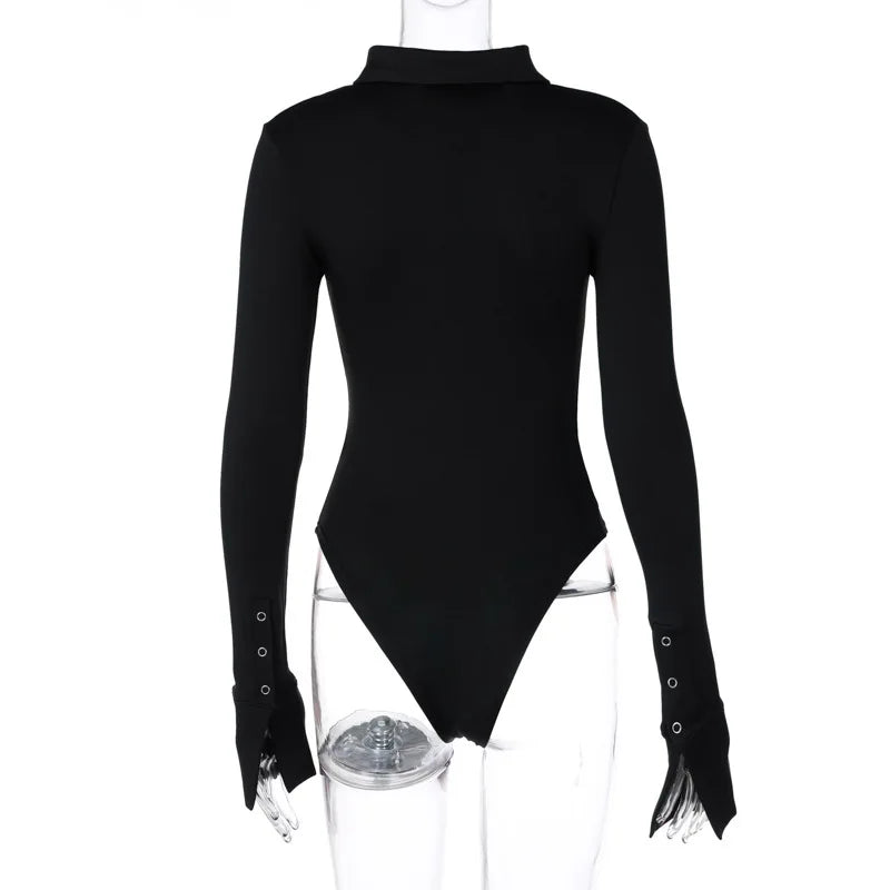 Long Sleeve Bodysuit Women Y2k Clothes Button Lapel Sexy Tops Autumn Winter Fashion Stretch Tight Elegant Body Suits Women 2024