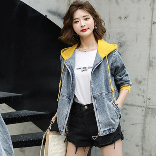 Outerwears Embroidered Spring Autumn Hooded Female Jeans Coat with Print Graphic Women's Denim Jackets Luxury Low Price Harajuku