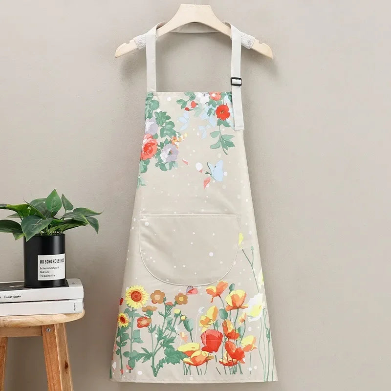 Kitchen Apron Household Waterproof and Oil-proof Kitchen Apron Cooking Baking Work Clothes Drawing Aprons Art Smock for Women
