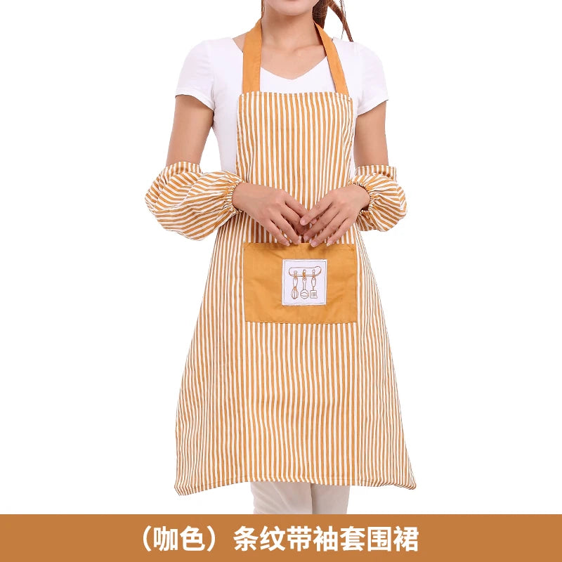 Fashionable Striped Apron For Home Kitchen Cooking Long Sleeved Women's Cute Anti Stain Work Dining Work Clothes Smock