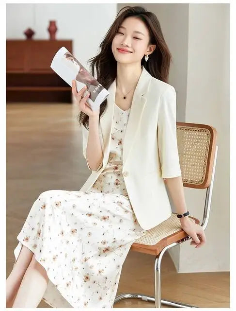 Women's Suit Female Clothing Elegant Woman Oversize Student Fashionable Slim Fit Seven Quarter Rolled Shoulder Pads Tops