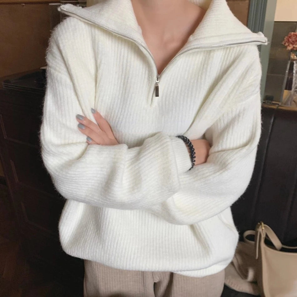 Women's Sweaters 2025 Autumn Winter Long Sleeve Top Loose Knitted Turtleneck Zipper Fashion Pullover Women Oversized Sweater
