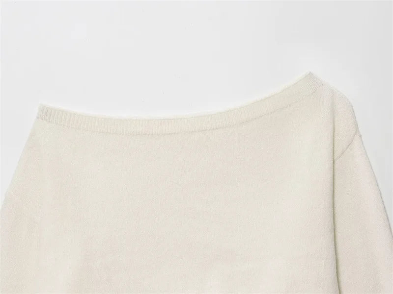 Women's sweater 2025 new American off-the-shoulder loose slim one-shoulder sweater spring and autumn fashion irregular top