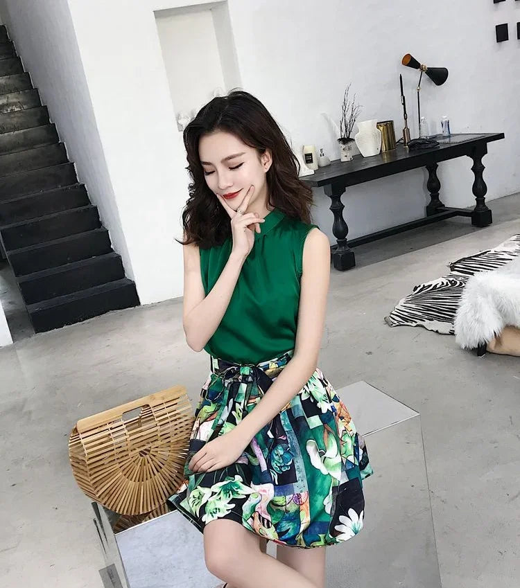 Women's Two Piece Set Skirt Printing Dress Mature Summer Clothes 2025 Y2k Festival Full New Matching in The Same Female Outfits