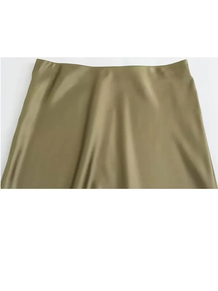 HH Skirts For Women 2024 Summer Solid Satin Sheath Long Skirt Female Show Curve Beach Outfits For Woman Mermaid Skirts
