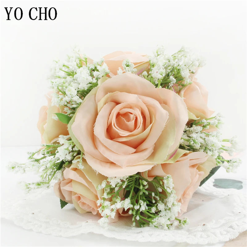 Bridal Bridesmaids Bouquets with Bowknot Ivory Roses Silk Flowers Bouquet for Valentine's Day Marriage Wedding Bride Photography