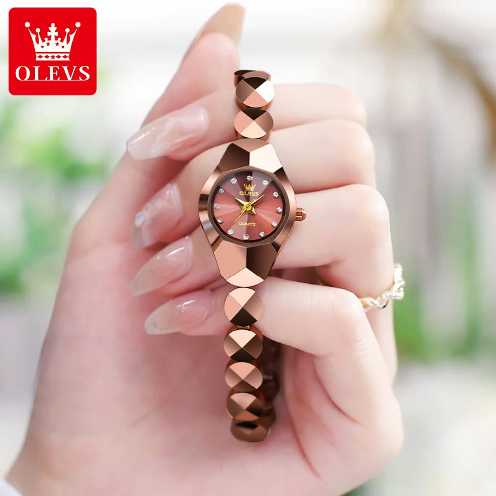 OLEVS 7007 Watch for Women Original Rhombic Mirror Waterproof Quartz Ladies Wristwatch Tungsten Steel Strap Luxury Women's Watch