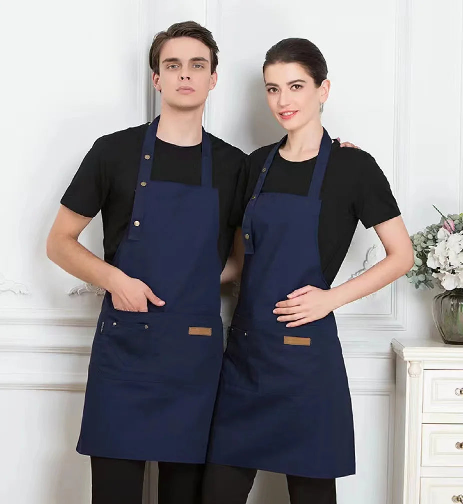 Kitchen Cooking Apron Female Male Pocket Adjustable Waterproof Thickened Apron Baking Bar Restaurant Cafe Working Clothes