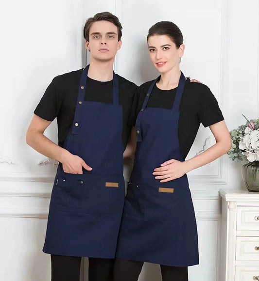 Kitchen Cooking Apron Female Male Pocket Adjustable Waterproof Thickened Apron Baking Bar Restaurant Cafe Working Clothes