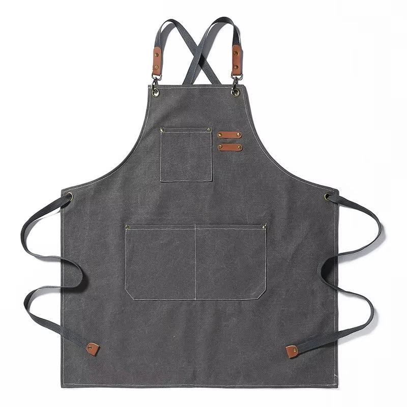 Kitchen Household Cooking Canvas Apron Can Wipe Hands Men Women Adult With Tool Pockets Oil-proof Waterproof Fashion Coffee Over
