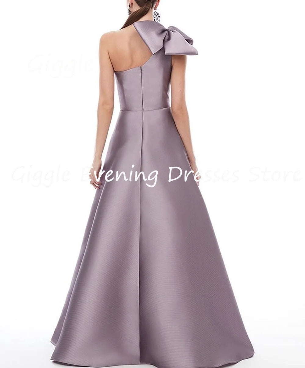 Giggle Customized  Party Formal Gown For Women Satin A-line Bow One-shoulder Floor Length elegant luxurious evening dresses 2025