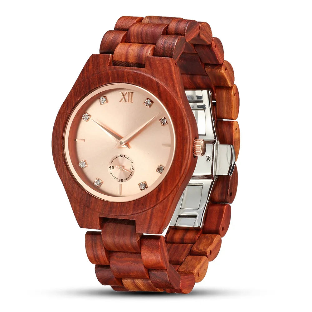 Wood Wrist Watch For Women Simulated Diamond Dial Wooden Clock Wife Girlfriend Fashion Anniversary Personalized Giftsfor Ladies