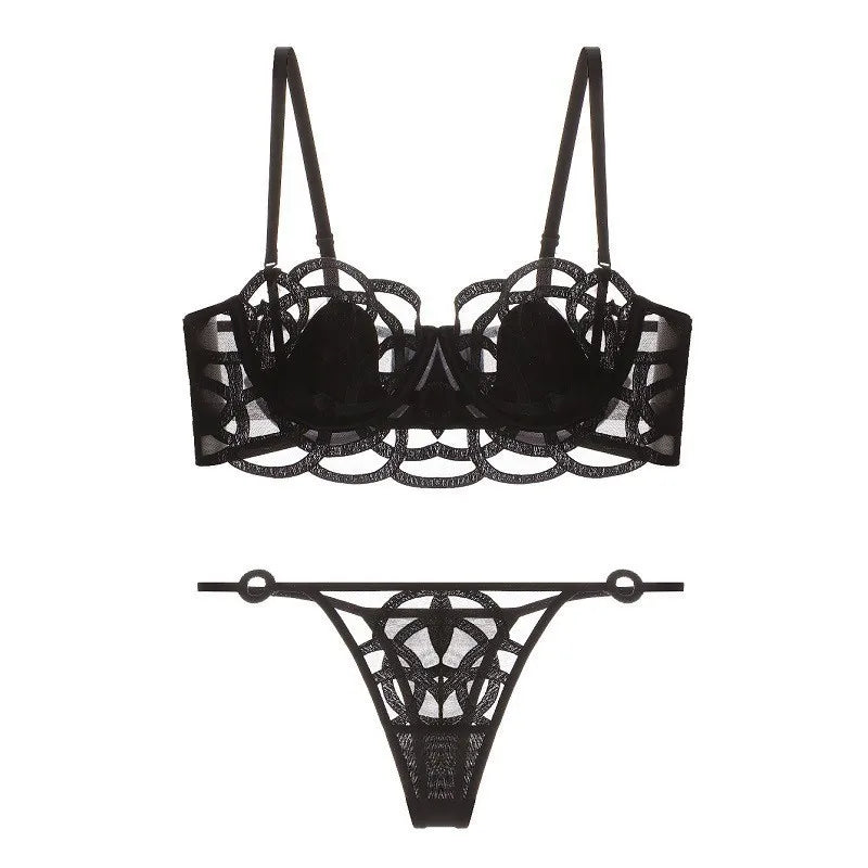Women's Sexy Underwear Bra Female Hollow Out Thin Cotton Rabbit Ear Cup Soft Breathable Gathering Lace Large-sized Bra Everyday