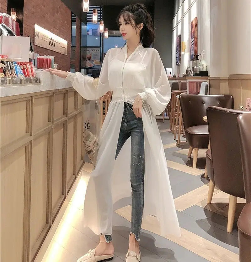 Long Jackets Women Summer Thin Sun-proof Korean Fashion Ins Sheer Breathable Casual New Solid Clothing Female Harajuku All-match