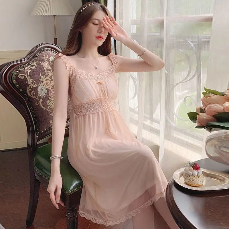 Sleepwear Women Nightwear Women's Sweet New Summer Long-sleeved Sexy Lace Home Clothes Night Gown Sleep Dress