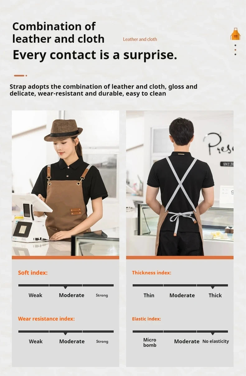 Waterproof Kitchen Apron For Women/Men With Pockets Work Mandil Cleaning Pinafore Restaurant Shop Waiter Work Uniform