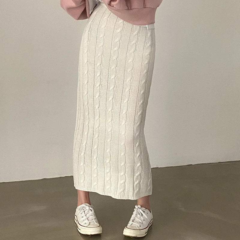 Solid Knitted Skirts For Women 2023 Fashion Autumn Winter Slim Long Skirt Vintage Casual Elastic High Waisted Straight Skirt New