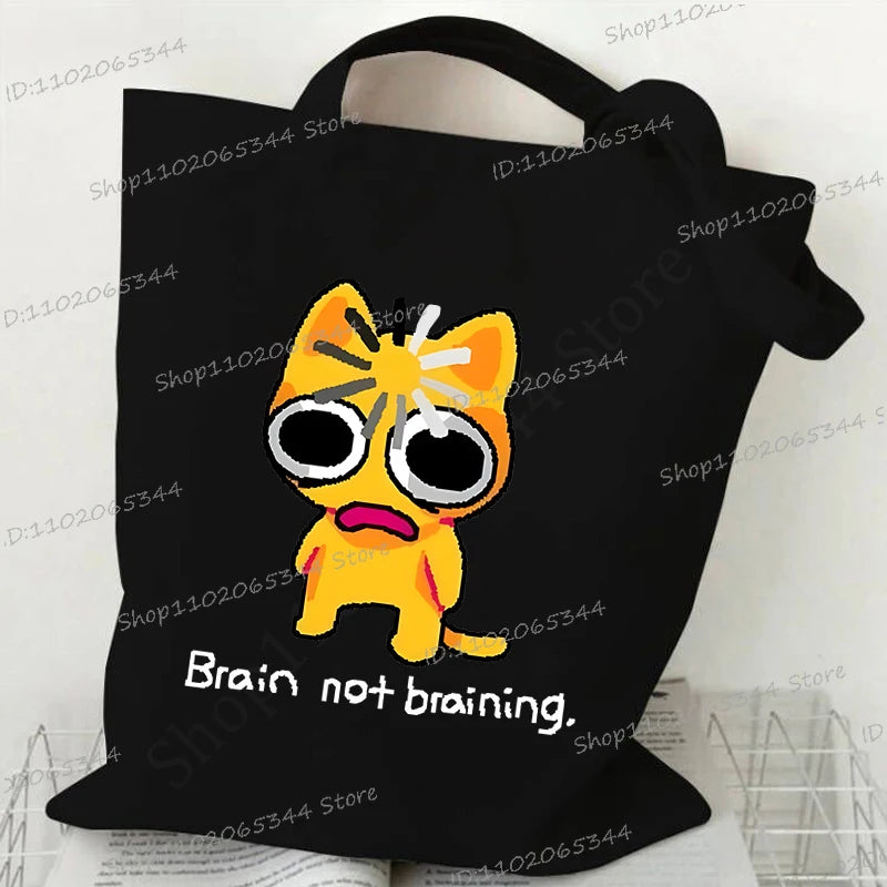 Women's Handbags Meme Cat Funny Canvas Shopping Bags Cartoon Animal Shoulder Bag Folding Reusable Tote Bags For Women Men