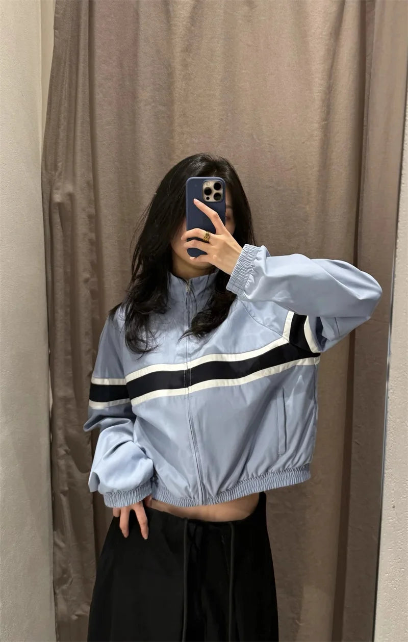 Women's Suit 2025 Autumn New Style Blue Long-Sleeve Striped Decorative Jacket and Pants Suit Casual Fashion Everyday Sports
