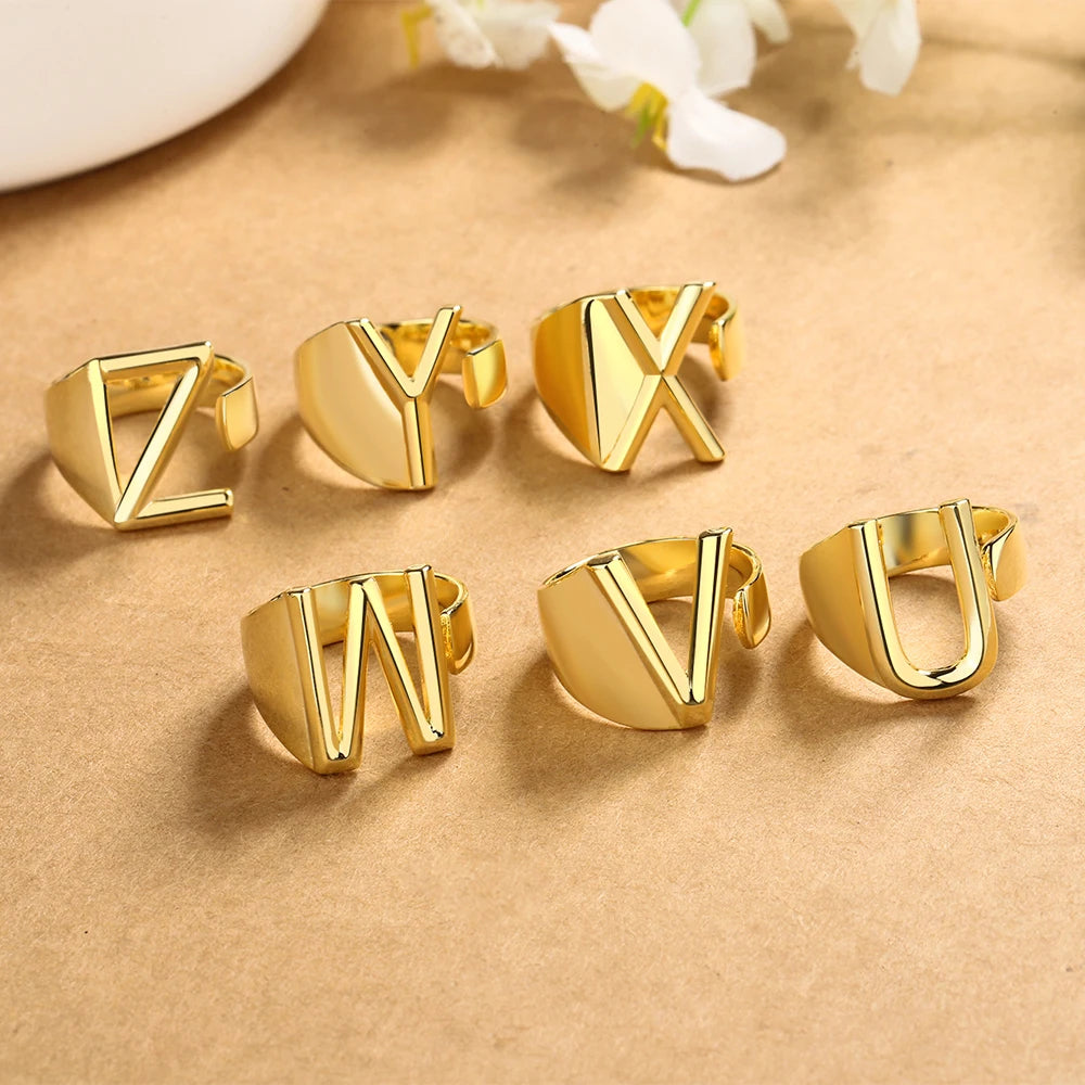 26 English Letters 925 Silver Ring Joint Fashion Personality Retro Index Finger Ring Opening 18K Gold Ring