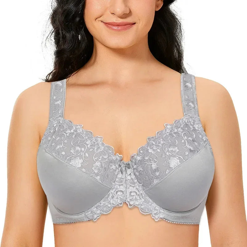 Bra For Women Lace Full Coverage Minimizer Non-Padded Underwire Woman Floral Embroidery Female Plus Size B C D E F G H I NM21