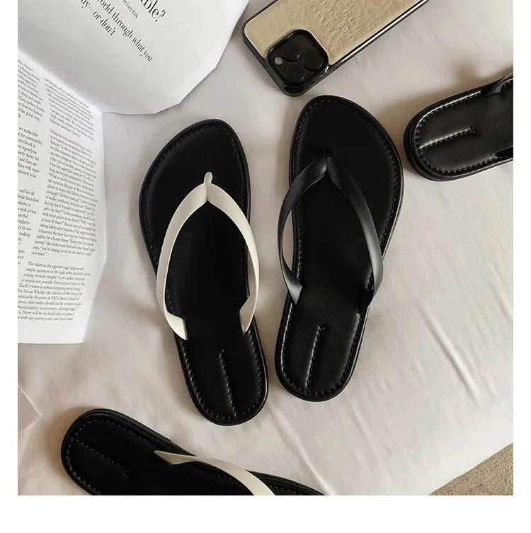 Slippers Casual Low Female Shoes Rubber Flip Flops Slides Luxury 2025 Summer Flat Hawaiian PU Hoof Heels Rome Scandals Fabric Si