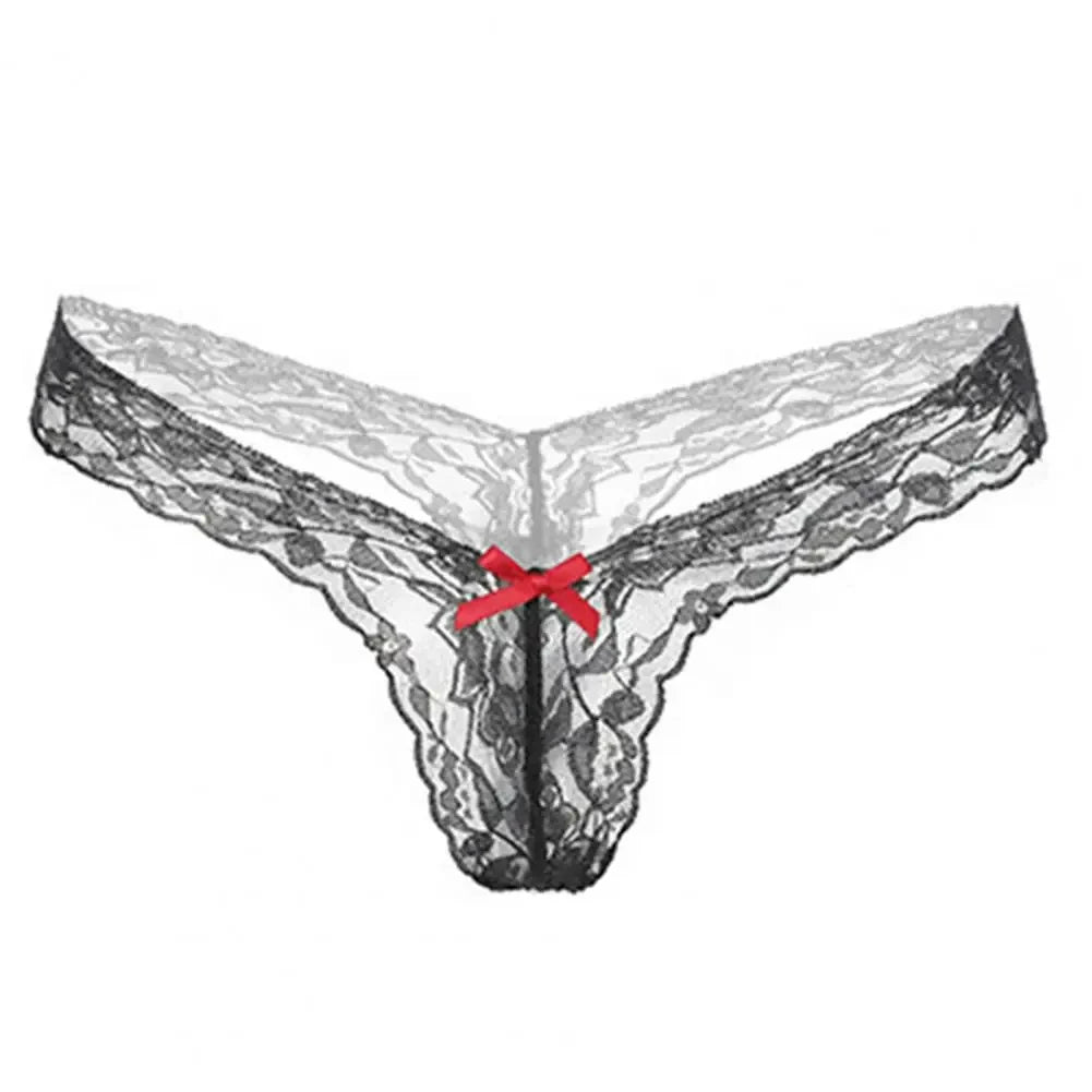 Women\'s Panties Sexy Low Rise Lingerie Thongs Female Underwear Fun Thong T-pants Bow Lace Breathable Briefs Elastic Underpants
