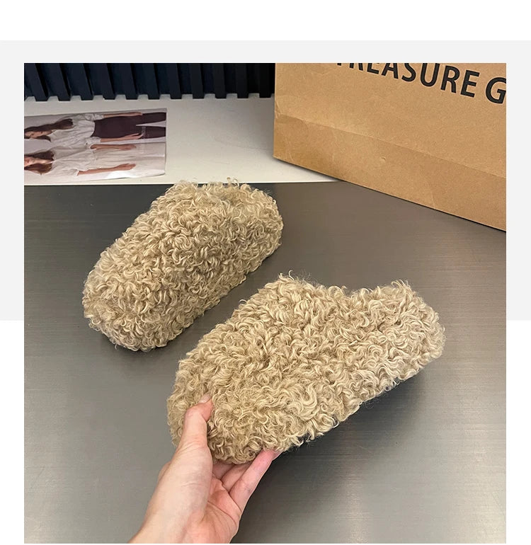 Shoes Woman 2025 Cover Toe Slippers Casual Platform Fur Flip Flops Pantofle Luxury Plush New Slides Shoes Woman 2024 Plush Slipp