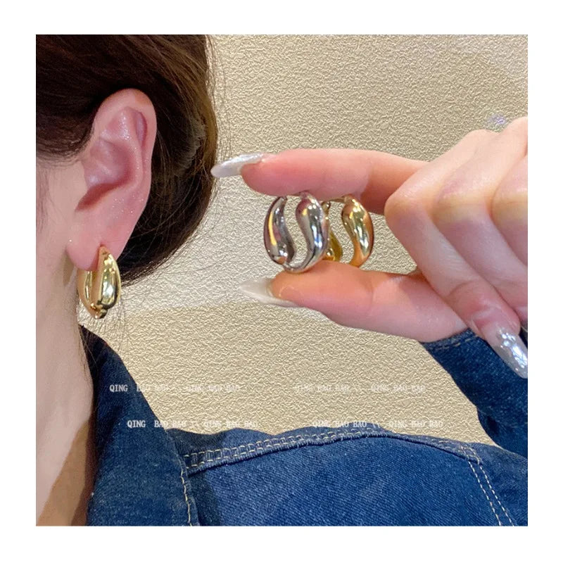 Wide Metal Bangle Ring for Women Gold and Silver Color Chunky Waterdrop Open Wrist Cuff Thick Irregular Twisted Bracelet Jewelry
