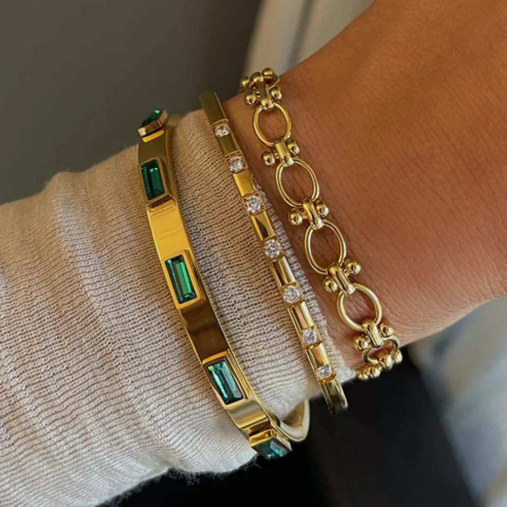 Fashion Punk Cuff Bangles For Women Dainty Zircon Inlaid Bohemia Indian Bracelets & Bangles Women's Female Cute Ladies Jewelry