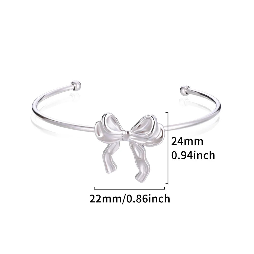 Bow Knot Bangles Bracelet For Women Stainless Steel Bangle Classic Simple Open Adjustable Wrist Jewelry Accessories pulseras BFF