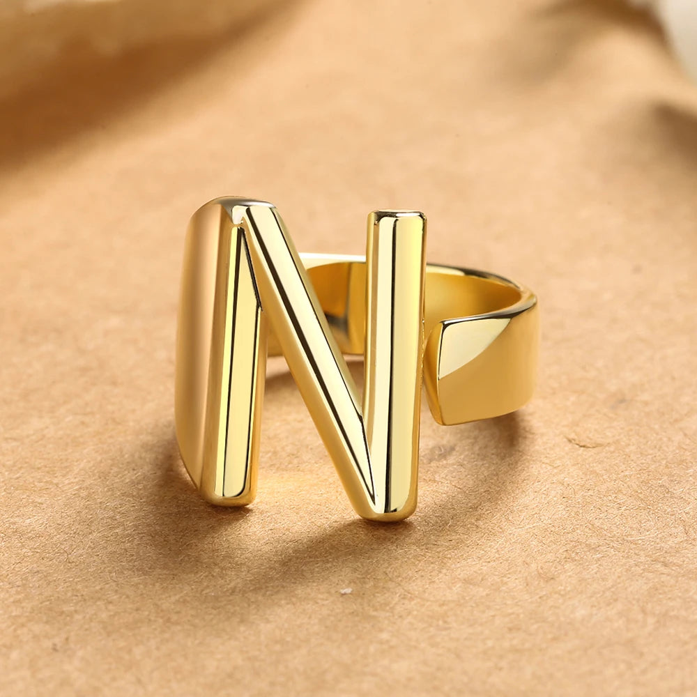 26 English Letters 925 Silver Ring Joint Fashion Personality Retro Index Finger Ring Opening 18K Gold Ring