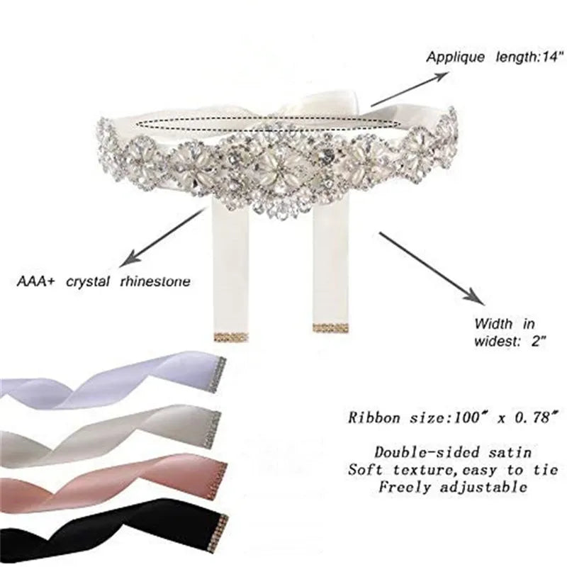 Bridal Belts Bling Wedding Women Handmade Jewelry Silver Rhinestone Pearl Crystal Sparkly Party Formal Dress Diamond Bride Sash
