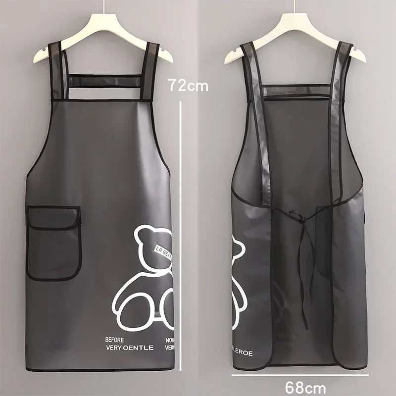 Kitchen Waterproof Apron Transparent Ladies Men Home Aprons Wipeable Oil Resistant Baking Accessories BBQ Restaurant Cafe Aprons