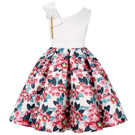 Fashionable floral off-the-shoulder dress, flower girl outfit, graduation dance dress, elegant evening gown, beauty pageant gown