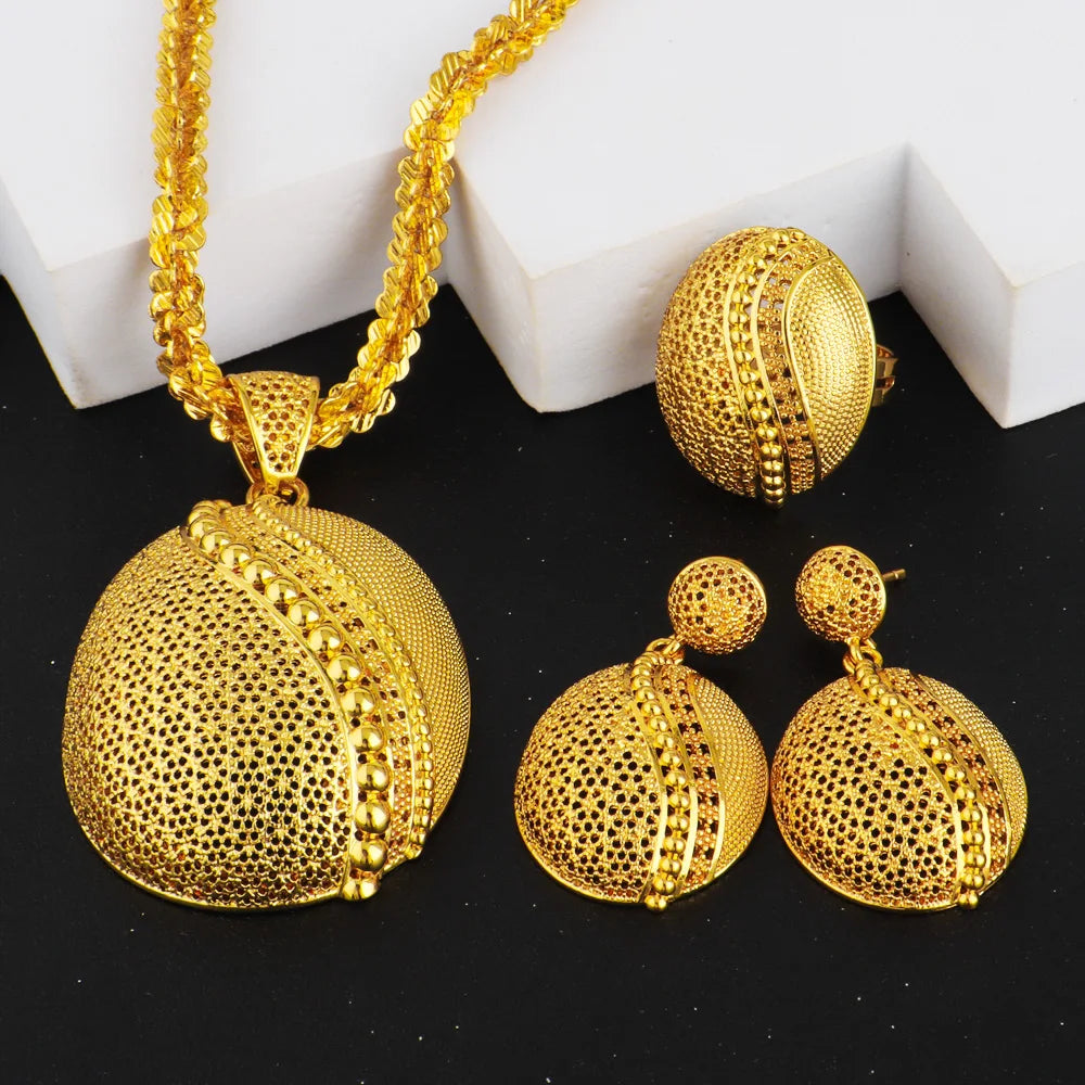 Dubai Exotic Floral Jewelry Set Gold Tone Necklace Earrings Women Wedding Accessories