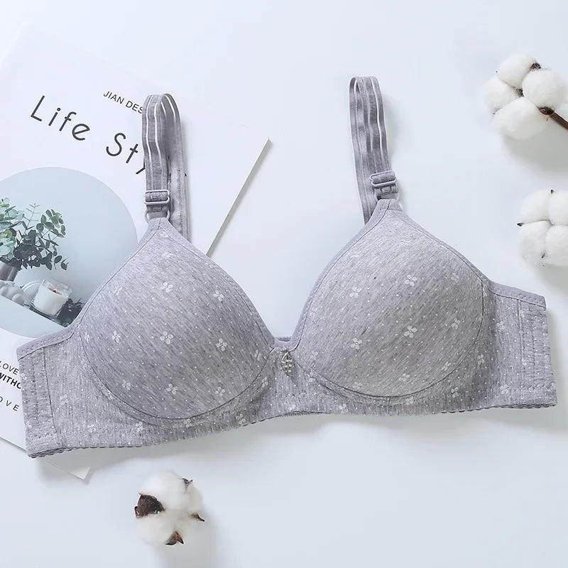 Cotton Soft Bra for Women B Cup No Steel Ring Comfort Thin Cup Sexy Little Flowers Push Up Brassiere Sweet Girl Lingerie Bra