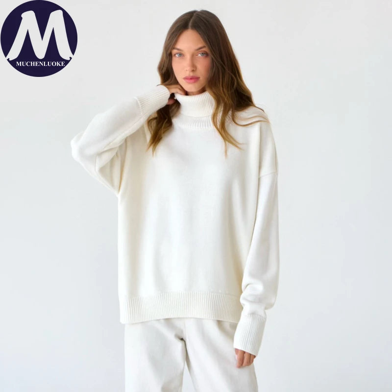 Sweater for Woman Autumn Winter New High Neck Thickened Warmth Knitted Sweater Fashionable Casual Loose Sweaters Pullovers