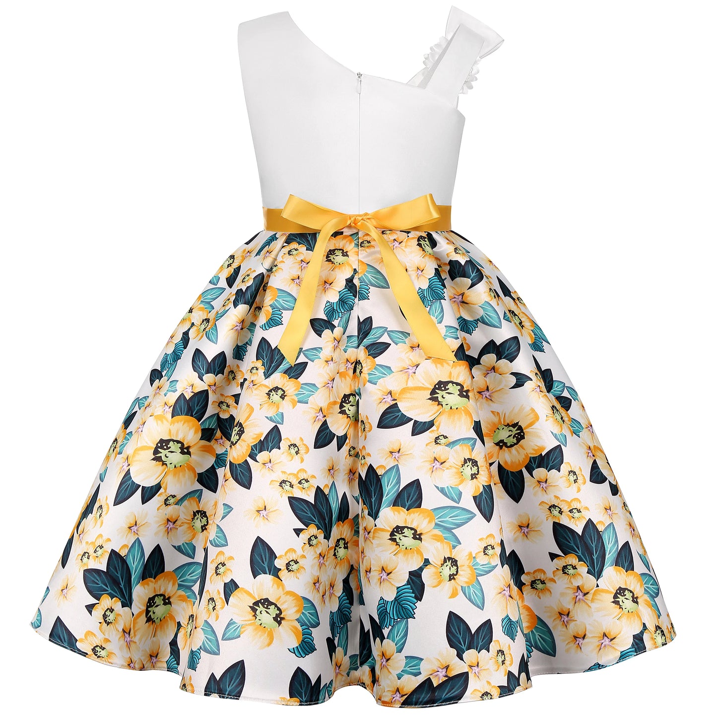 Fashionable floral off-the-shoulder dress, flower girl outfit, graduation dance dress, elegant evening gown, beauty pageant gown