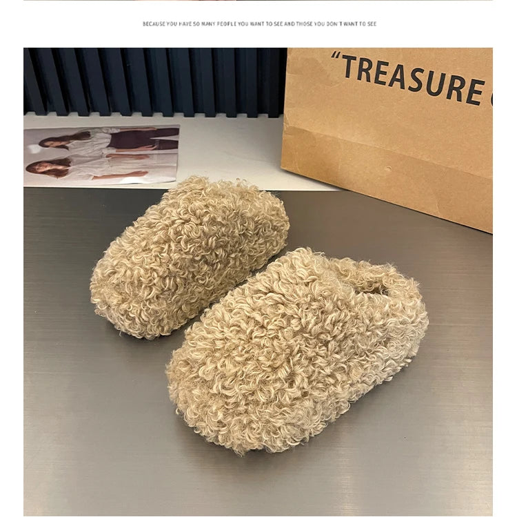 Shoes Woman 2025 Cover Toe Slippers Casual Platform Fur Flip Flops Pantofle Luxury Plush New Slides Shoes Woman 2024 Plush Slipp