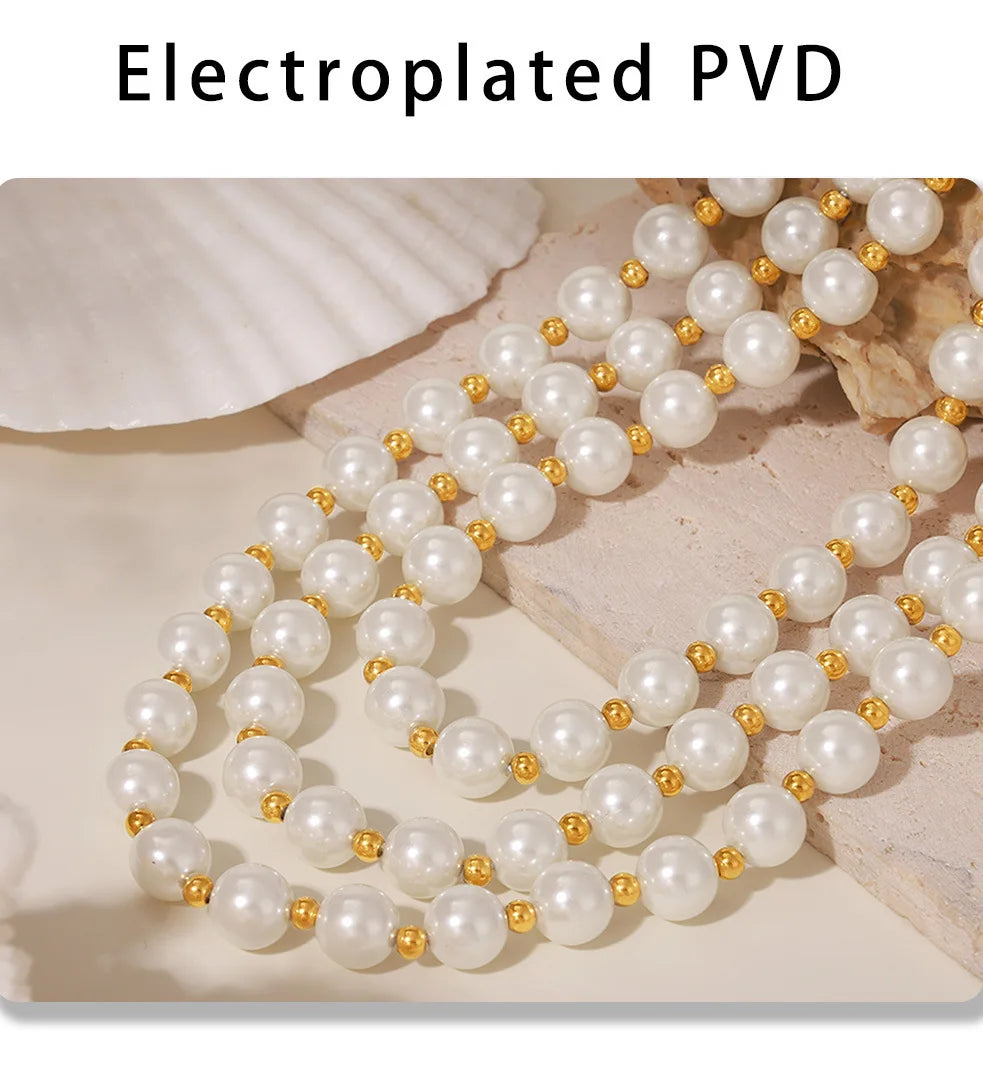 Necklace for Women No Fade Clavicle Chain 12mm White Shell Beaded Stainless Steel Charm Female Jewelry Gift