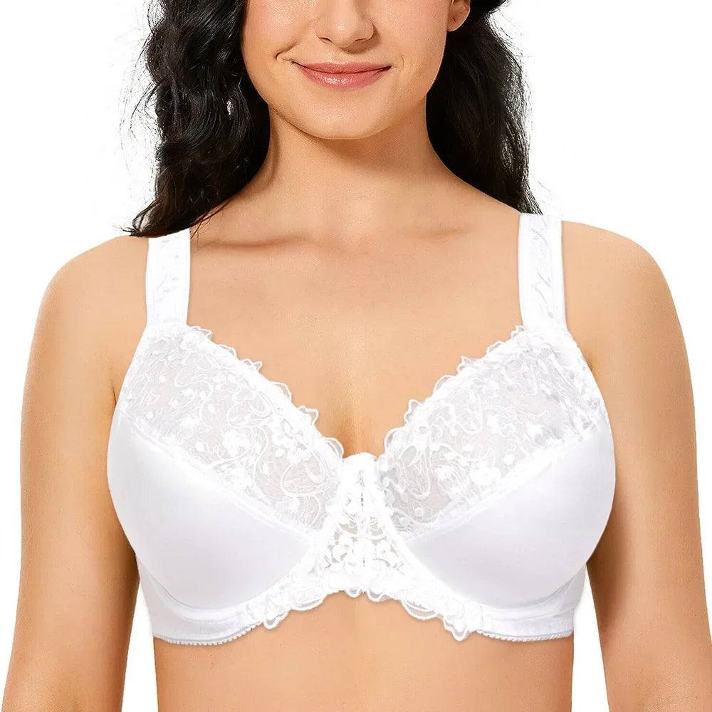 Bra For Women Lace Full Coverage Minimizer Non-Padded Underwire Woman Floral Embroidery Female Plus Size B C D E F G H I NM21
