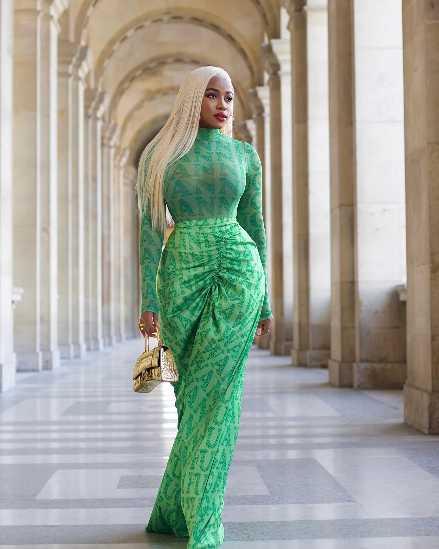 Two Piece Sets Women Skirt Set Print Matching Sets Slim Dress Sets Bodycon Top Floor Length Skirts Casual Pleated Elegant Spring