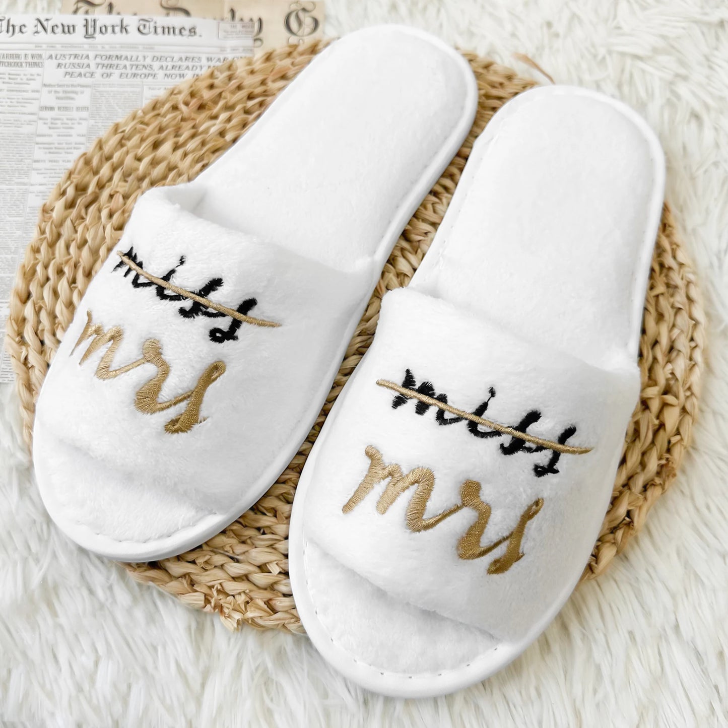Bridal Party Slippers Set, With Embroidery, Lightweight Cozy Soft Sole Flats, for Brides, Bridesmaids, Guests & Bachelorettes