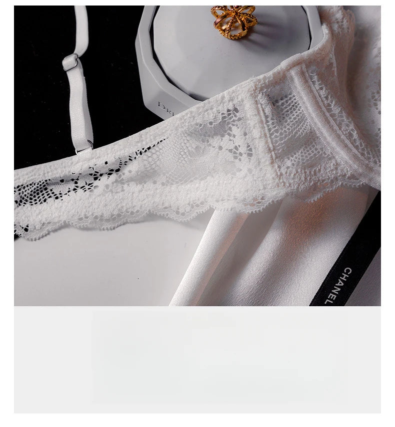 Sexy Hot Bra for Women Half Cup Ultra-thin Lace Large Breasts Show Small Chest Anti-sagging Bra Set Lencerias Sexy Underwear