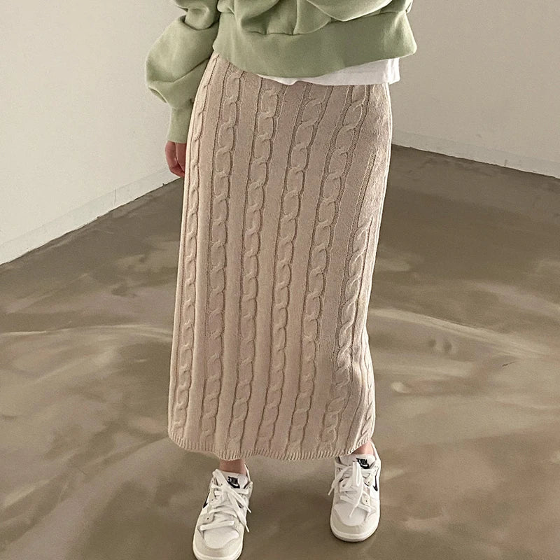 Solid Knitted Skirts For Women 2023 Fashion Autumn Winter Slim Long Skirt Vintage Casual Elastic High Waisted Straight Skirt New